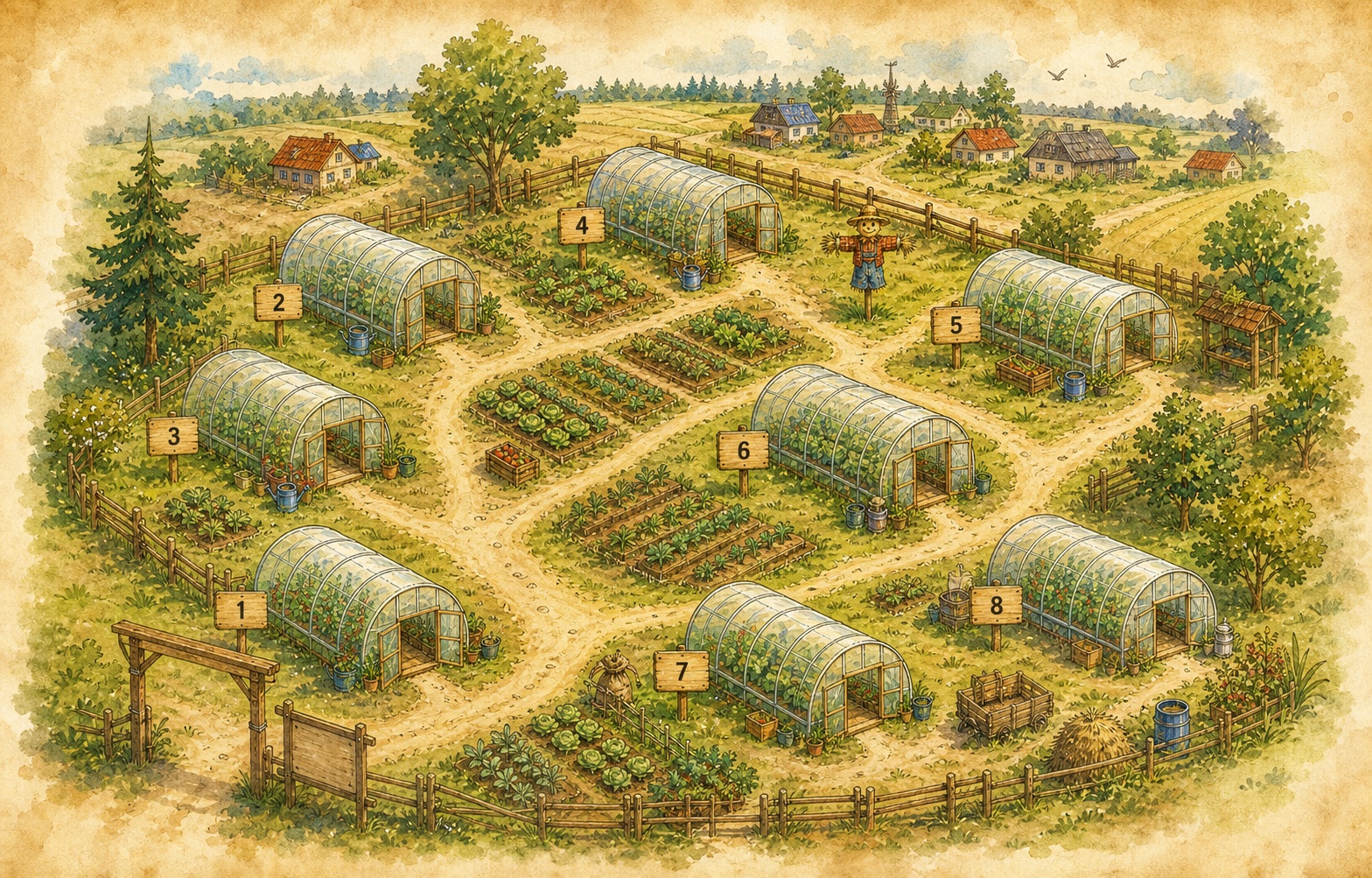 Рисованная карта Affiliate Farm с парниками