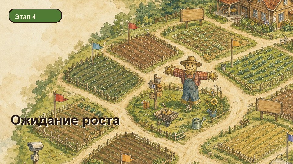 Рисованная карта поля Affiliate Farm с пугалом, грядками и камерой