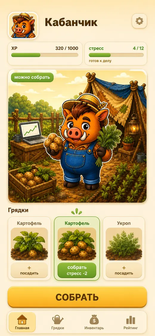 Урожай в игре Кабанчик